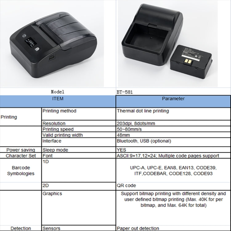 BT-581 58mm USB-C/Type-C + Bluetooth Portable Thermal Printer(US Plug) - Printer by buy2fix | Online Shopping UK | buy2fix