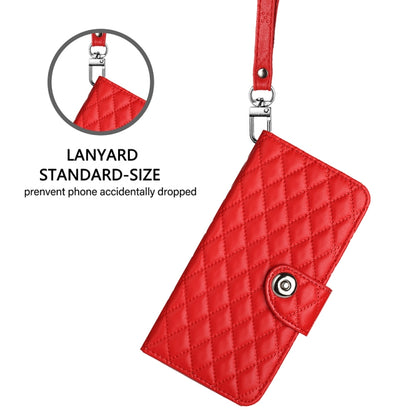 For Blackview Color 8 Rhombic Texture Flip Leather Phone Case with Lanyard(Red) - More Brand by buy2fix | Online Shopping UK | buy2fix