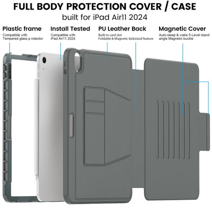 For iPad Air 11 2024 Smart B Magnetic Holder Leather Tablet Case(Grey) - iPad Air 11 2024 Cases by buy2fix | Online Shopping UK | buy2fix