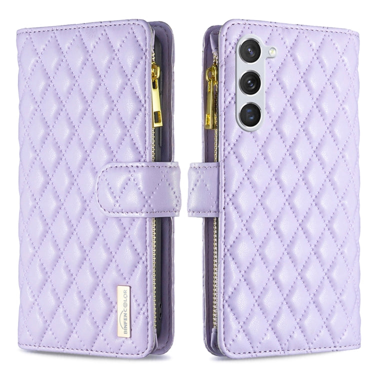 For Samsung Galaxy S25 5G Diamond Lattice Zipper Wallet Leather Flip Phone Case(Purple) - Galaxy S25 5G Cases by buy2fix | Online Shopping UK | buy2fix