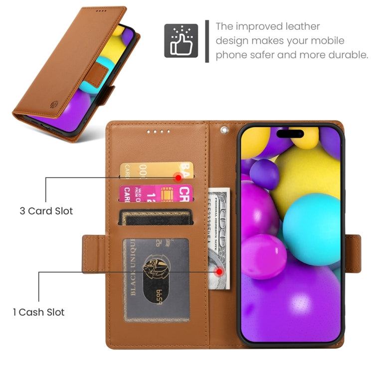 For iPhone 16 Side Buckle Magnetic Frosted Leather Phone Case(Brown) - iPhone 16 Cases by buy2fix | Online Shopping UK | buy2fix