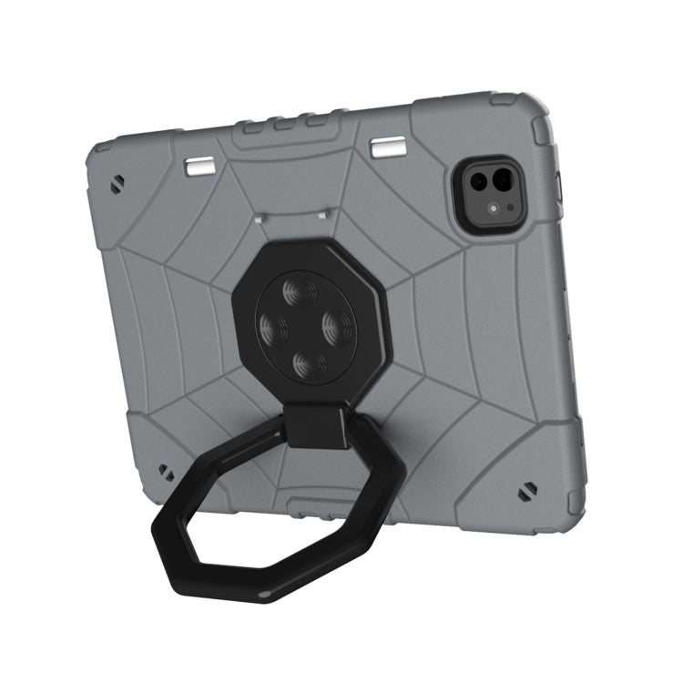 For iPad Pro 11 2024 Spider Turntable Handle Stress Relief Tablet Case(Grey Black) - iPad Pro 11 2024 Cases by buy2fix | Online Shopping UK | buy2fix