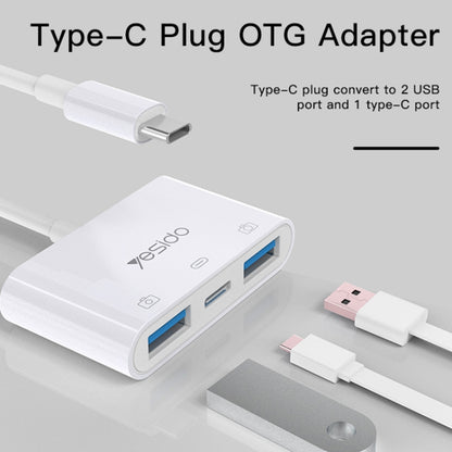 Yesido GS17 USB-C / Type-C to Dual USB + USB-C / Type-C OTG Adapter(White) - Converter & Adapter by Yesido | Online Shopping UK | buy2fix