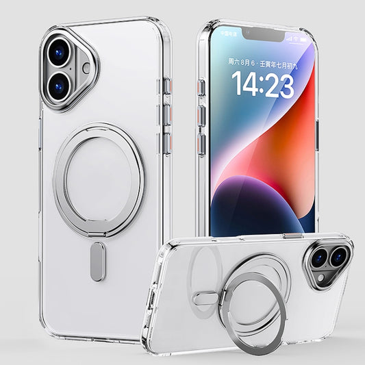 For iPhone 16 Plus 360 Rotating MagSafe Magnetic Frosted Phone Case(Transparent) - iPhone 16 Plus Cases by buy2fix | Online Shopping UK | buy2fix