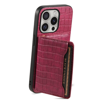 For iPhone 16 Pro Crocodile Texture Card Bag Design Full Coverage Phone Case(Red) - iPhone 16 Pro Cases by buy2fix | Online Shopping UK | buy2fix