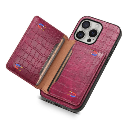 For iPhone 16 Pro Crocodile Texture Card Bag Design Full Coverage Phone Case(Red) - iPhone 16 Pro Cases by buy2fix | Online Shopping UK | buy2fix