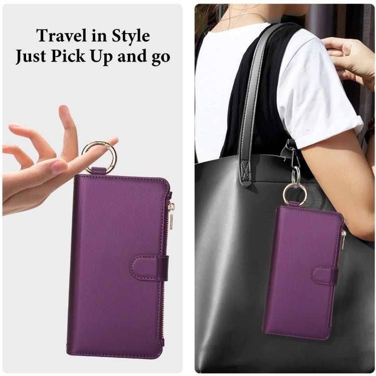 For iPhone 16 Pro Crossbody Ring Multifunctional Wallet Leather Phone Case(Dark Purple) - More iPhone Cases by buy2fix | Online Shopping UK | buy2fix