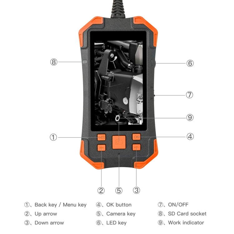 T20 4.3 inch IPS Screen 3.9mm Single Camera IP67 Waterproof Hard Cable Digital Endoscope, Length:3.5m(Black Orange) -  by buy2fix | Online Shopping UK | buy2fix