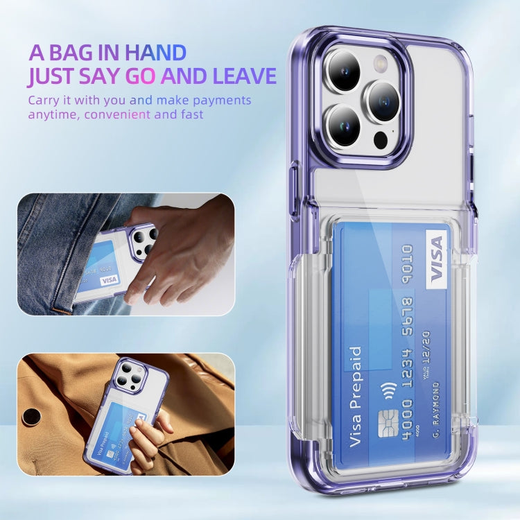 For iPhone 16 Pro Card Holder Acrylic Hybrid TPU Phone Case(Transparent Purple) - iPhone 16 Pro Cases by buy2fix | Online Shopping UK | buy2fix