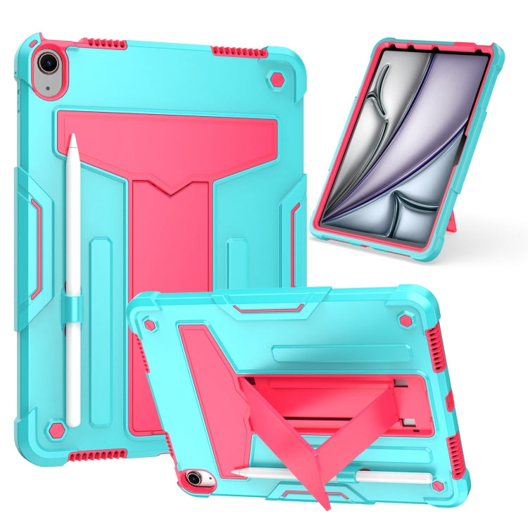 For iPad Air 11 2024 T Holder Robot Silicone Hybrid PC Tablet Case(Mint Rose Red) - iPad Air 11 2024 Cases by buy2fix | Online Shopping UK | buy2fix