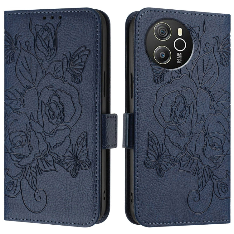 For Blackview Shark 8 Embossed Rose RFID Anti-theft Leather Phone Case(Dark Blue) - More Brand by buy2fix | Online Shopping UK | buy2fix