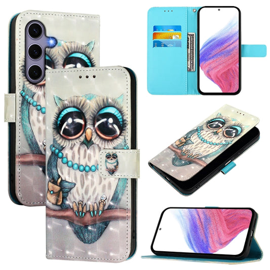 For Samsung Galaxy S25 5G 3D Painting Horizontal Flip Leather Phone Case(Grey Owl) - Galaxy S25 5G Cases by buy2fix | Online Shopping UK | buy2fix