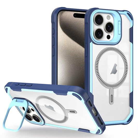 For iPhone 15 Pro Transparent Acrylic MagSafe Lens Holder Phone Case(Blue) - iPhone 15 Pro Cases by buy2fix | Online Shopping UK | buy2fix