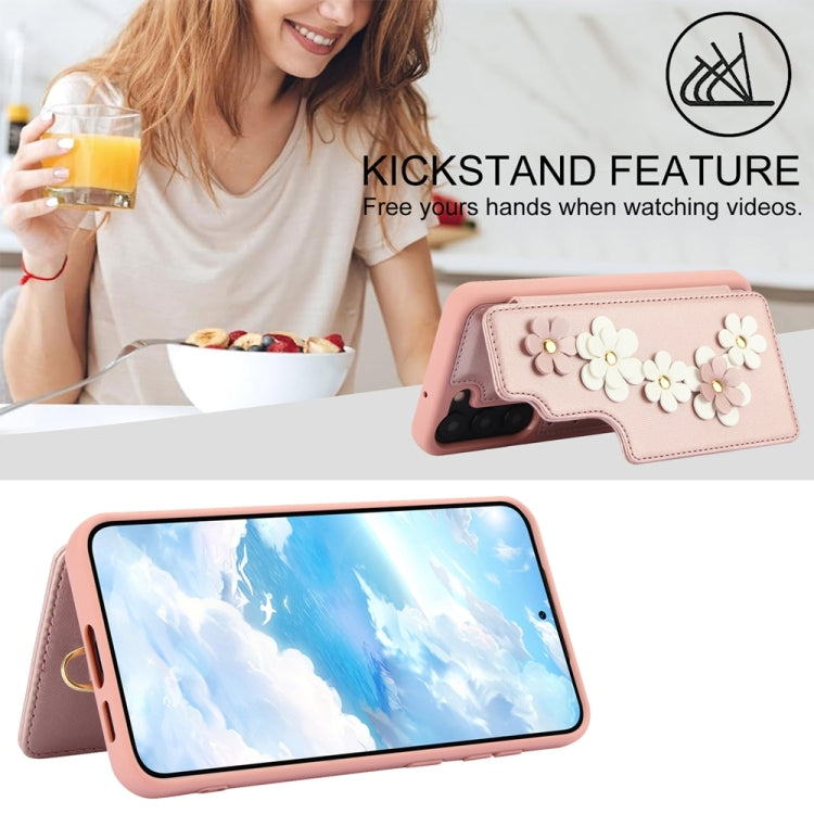 For Samsung Galaxy S25+ 5G Crossbody Flower Pattern Leather Phone Case(Rose Gold) - Galaxy S23+ 5G Cases by buy2fix | Online Shopping UK | buy2fix