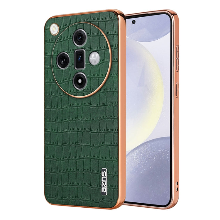 For OPPO Find X7 Ultra AZNS Electroplated Frame Crocodile Texture Full Coverage Phone Case(Green) - OPPO Cases by AZNS | Online Shopping UK | buy2fix