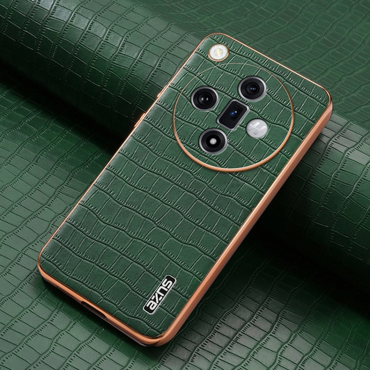 For OPPO Find X7 Ultra AZNS Electroplated Frame Crocodile Texture Full Coverage Phone Case(Green) - Find X7 Ultra Cases by AZNS | Online Shopping UK | buy2fix