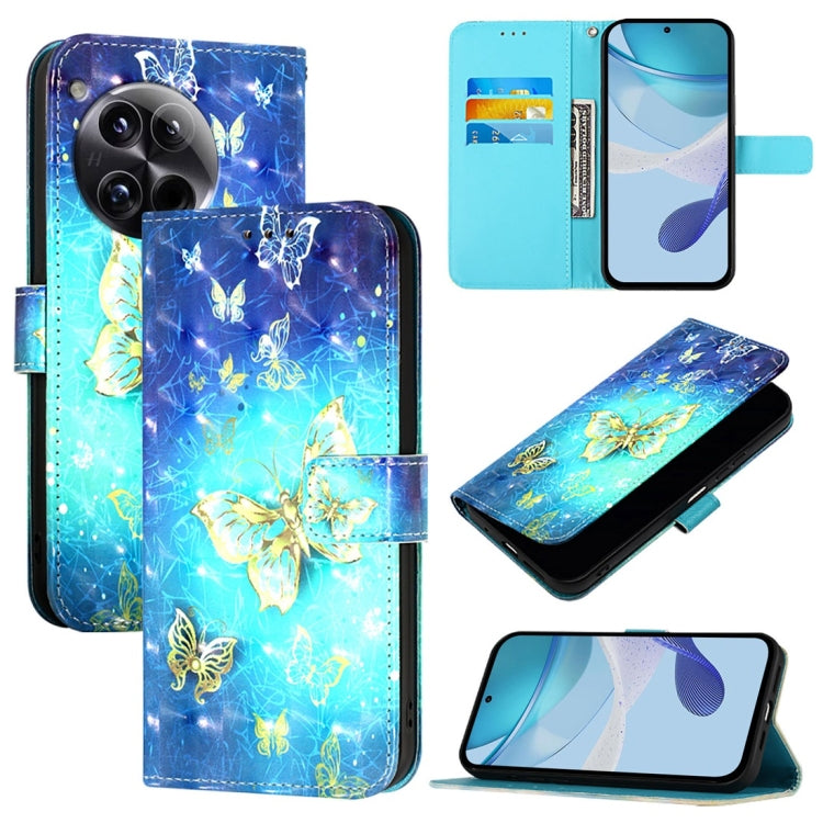 For OnePlus 12 Global 3D Painting Horizontal Flip Leather Phone Case(Golden Butterfly) - OnePlus Cases by buy2fix | Online Shopping UK | buy2fix