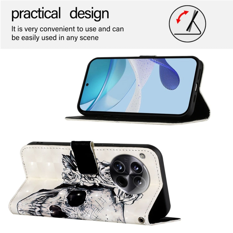 For OnePlus 12 Global 3D Painting Horizontal Flip Leather Phone Case(Skull) - OnePlus Cases by buy2fix | Online Shopping UK | buy2fix