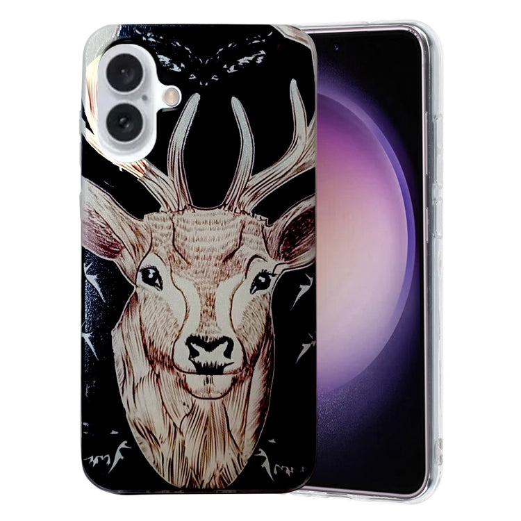 For iPhone 16 Plus Colored Drawing Pattern TPU Phone Case(Deer) - iPhone 16 Plus Cases by buy2fix | Online Shopping UK | buy2fix