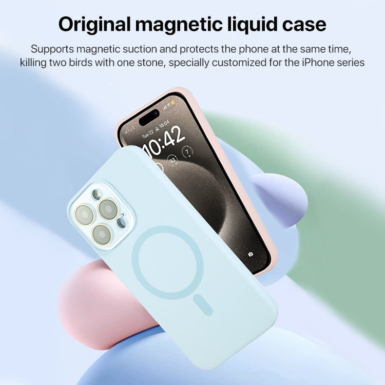 For iPhone 16 Liquid Silicone MagSafe Full Coverage Phone Case with Lens Film(Blue) - iPhone 16 Cases by buy2fix | Online Shopping UK | buy2fix