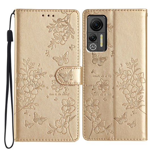 For Ulefone Note 14 Butterflies and Flowers Leather Phone Case(Gold) - Ulefone Cases by buy2fix | Online Shopping UK | buy2fix