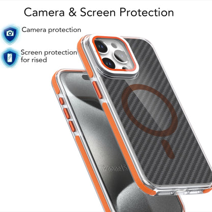 For iPhone 11 Pro Max Magsafe Dual-Color Carbon Fiber Lens Film Phone Case with Lens Fold Holder(Orange) - iPhone 11 Pro Max Cases by buy2fix | Online Shopping UK | buy2fix