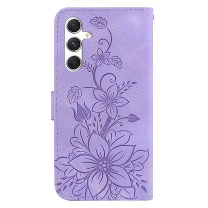 For Samsung Galaxy S25 5G Lily Embossed Leather Phone Case(Purple) - Galaxy S25 5G Cases by buy2fix | Online Shopping UK | buy2fix