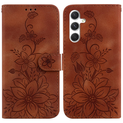 For Samsung Galaxy S25+ 5G Lily Embossed Leather Phone Case(Brown) - Galaxy S25+ 5G Cases by buy2fix | Online Shopping UK | buy2fix