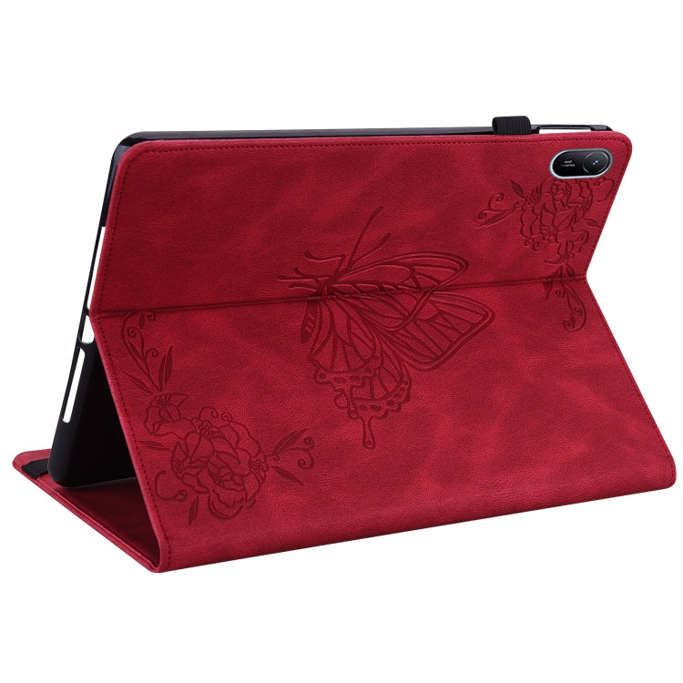 For Huawei MatePad SE 11 2024 Butterfly Flower Embossed Leather Tablet Case(Red) - Huawei by buy2fix | Online Shopping UK | buy2fix