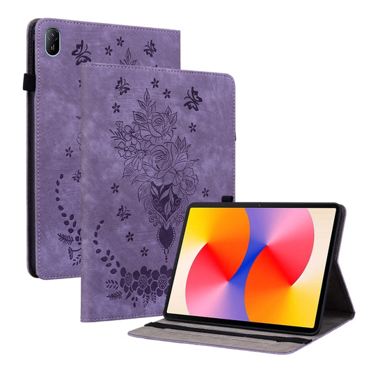 For Huawei MatePad SE 11 2024 Butterfly Rose Embossed Leather Tablet Case(Purple) - Huawei by buy2fix | Online Shopping UK | buy2fix