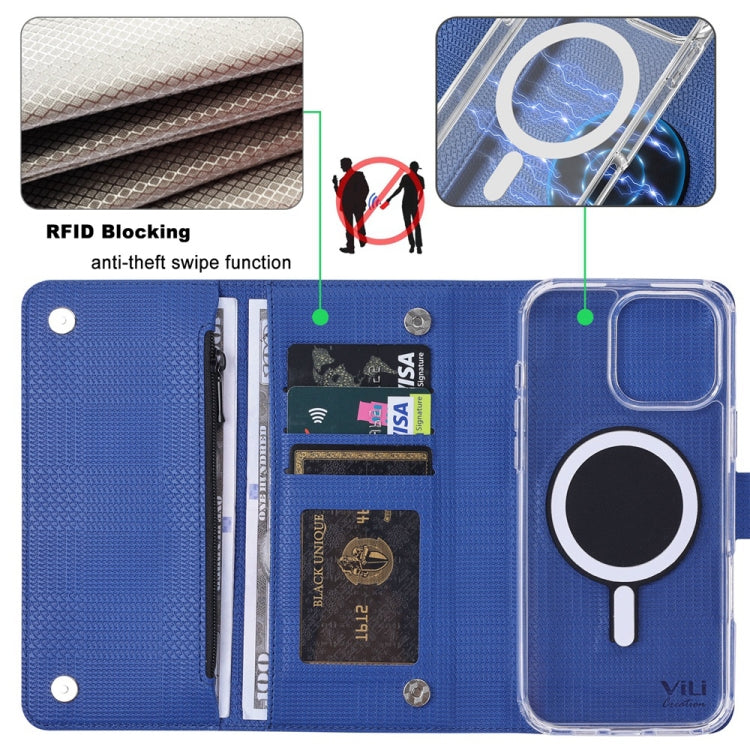 For iPhone 14 Pro Max ViLi GHB-C Series RFID MagSafe Magnetic Flip Leather Phone Case(Blue) - iPhone 14 Pro Max Cases by ViLi | Online Shopping UK | buy2fix