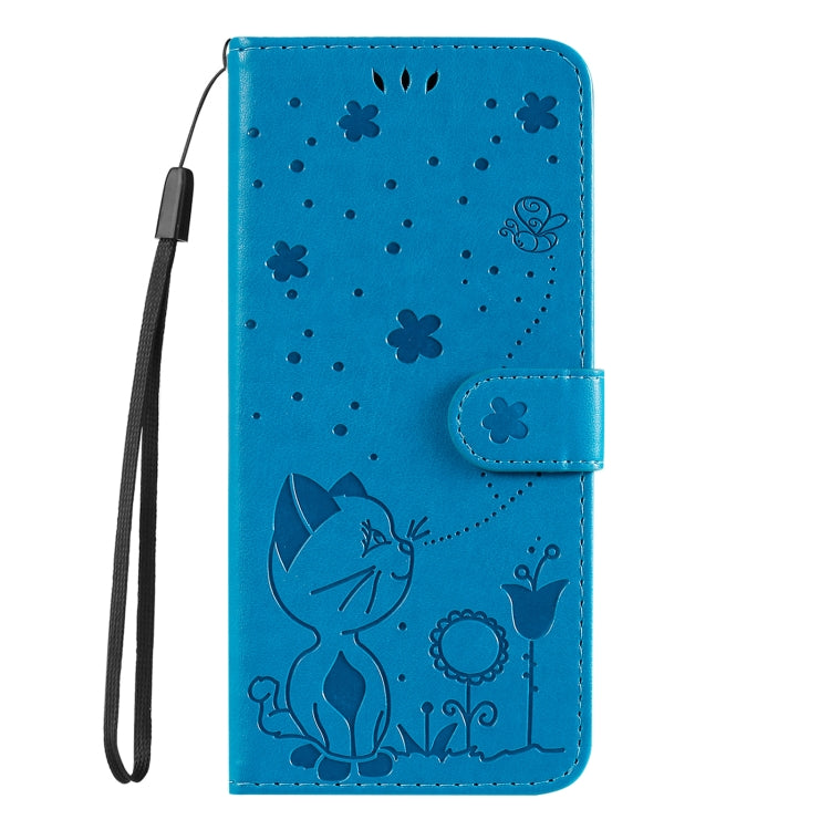 For Samsung Galaxy S25 / S24 5G Cat and Bee Embossed Flip Leather Phone Case(Blue) - Galaxy S25 5G Cases by buy2fix | Online Shopping UK | buy2fix