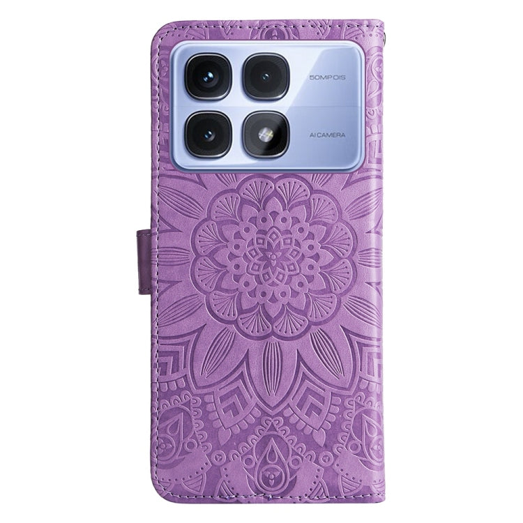 For Redmi K70 Ultra Embossed Sunflower Leather Phone Case(Purple) - Xiaomi Cases by buy2fix | Online Shopping UK | buy2fix