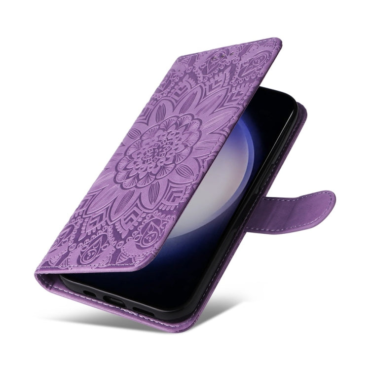 For Samsung Galaxy S25 5G Embossed Sunflower Leather Phone Case(Purple) - Galaxy S25 5G Cases by buy2fix | Online Shopping UK | buy2fix