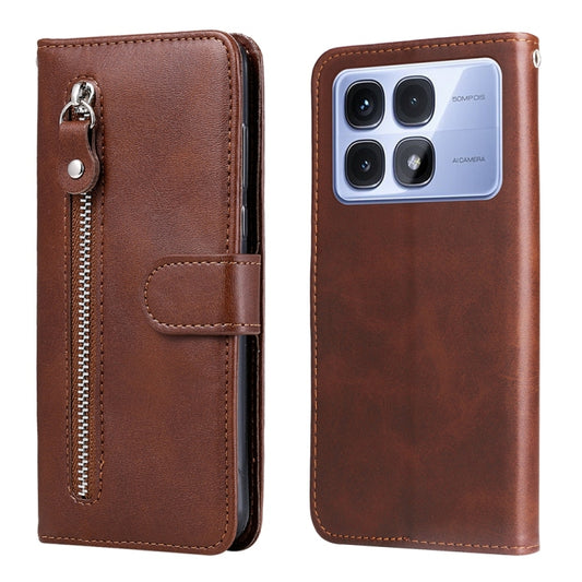 For Redmi K70 Ultra Fashion Calf Texture Zipper Leather Phone Case(Brown) - Xiaomi Cases by buy2fix | Online Shopping UK | buy2fix