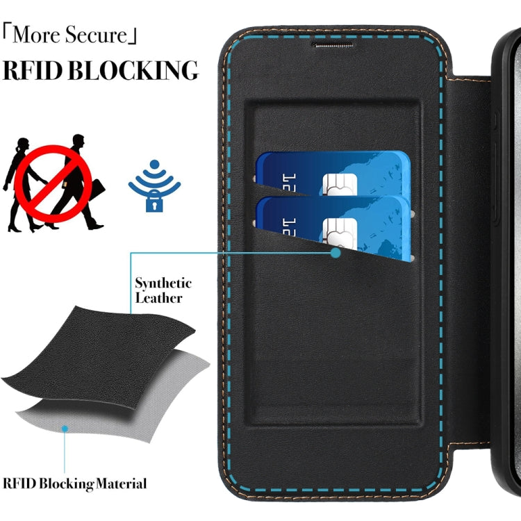 For iPhone 16 Pro Magnetic Armor Series RFID Card Slots Leather Phone Case(Black) - iPhone 16 Pro Cases by buy2fix | Online Shopping UK | buy2fix