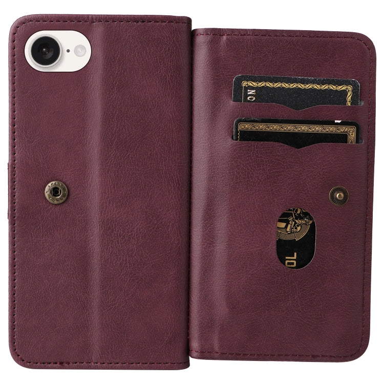 For iPhone SE 2024 Multi-Function Wallet 10 Card Slots Leather Phone Case(Claret) - More iPhone Cases by buy2fix | Online Shopping UK | buy2fix