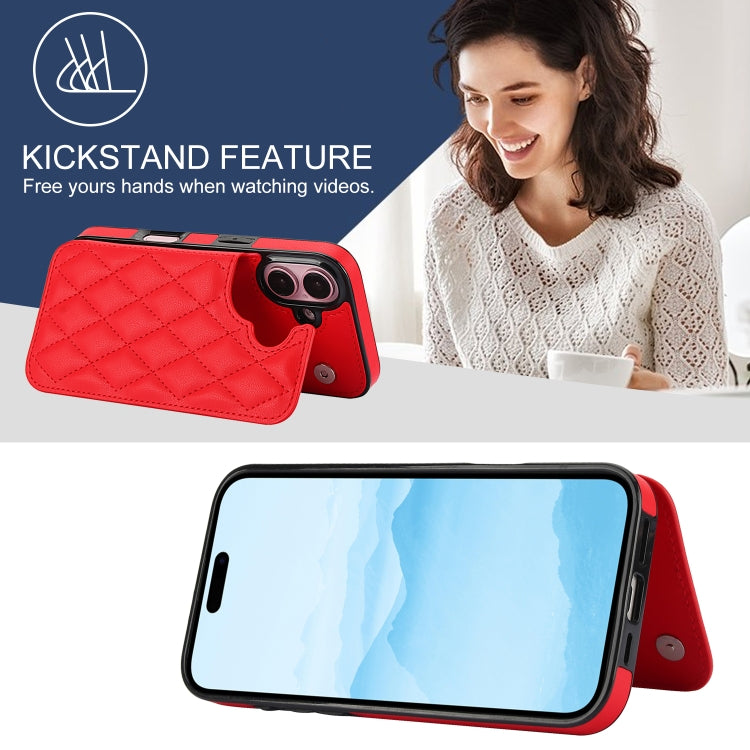 For iPhone 16 Plus Double Buckle Rhombic PU Leather Phone Case(Red) - iPhone 16 Plus Cases by buy2fix | Online Shopping UK | buy2fix