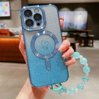 For iPhone 11 Pro Max Loves Gradient Glitter Bracelets Carbon Fiber Magsafe TPU Phone Case(Blue) - iPhone 11 Pro Max Cases by buy2fix | Online Shopping UK | buy2fix