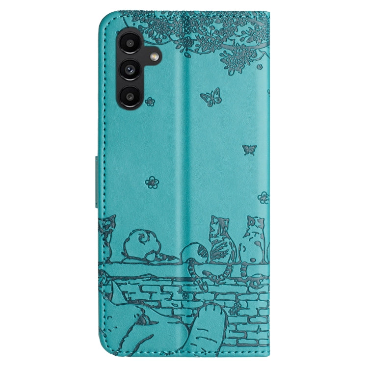 For Samsung Galaxy S25+ 5G Cat Embossing Pattern Leather Phone Case with Lanyard(Blue) - Galaxy S25+ 5G Cases by buy2fix | Online Shopping UK | buy2fix