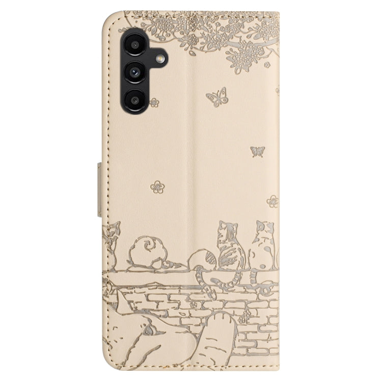 For Samsung Galaxy S25+ 5G Cat Embossing Pattern Leather Phone Case with Lanyard(Beige) - Galaxy S25+ 5G Cases by buy2fix | Online Shopping UK | buy2fix