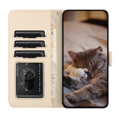 For Samsung Galaxy S25+ 5G Cat Embossing Pattern Leather Phone Case with Lanyard(Beige) - Galaxy S25+ 5G Cases by buy2fix | Online Shopping UK | buy2fix