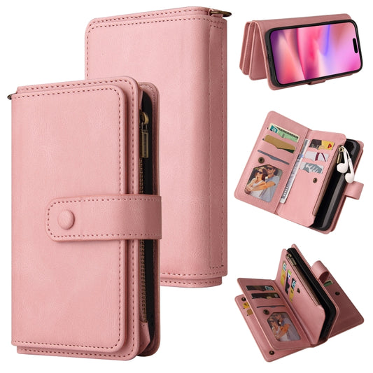 For iPhone 16 Skin Feel Multi Card Slots Zipper Wallet Leather Phone Case(Pink) - iPhone 16 Cases by buy2fix | Online Shopping UK | buy2fix