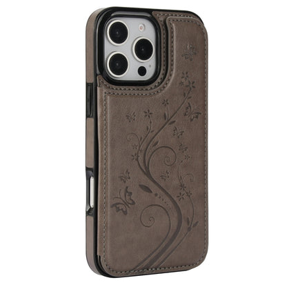 For iPhone 16 Pro Max Double Buckle Butterfly Embossing PU Phone Case(Grey) - iPhone 16 Pro Max Cases by buy2fix | Online Shopping UK | buy2fix