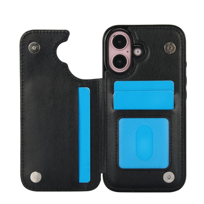 For iPhone 16 Plus Double Buckle Butterfly Embossing PU Phone Case(Black) - iPhone 16 Plus Cases by buy2fix | Online Shopping UK | buy2fix