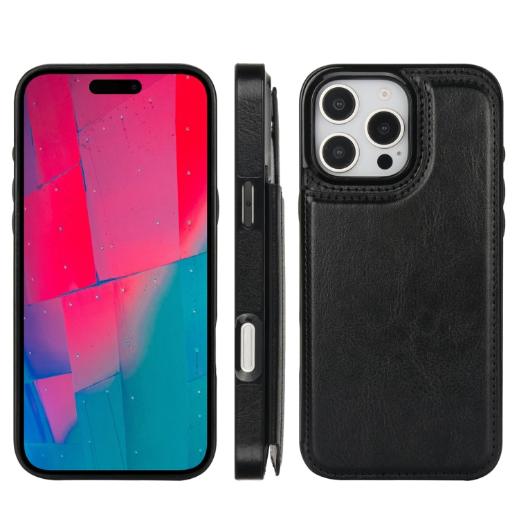 For iPhone 16 Pro Double Buckle Crazy Horse Texture PU Phone Case(Black) - iPhone 16 Pro Cases by buy2fix | Online Shopping UK | buy2fix