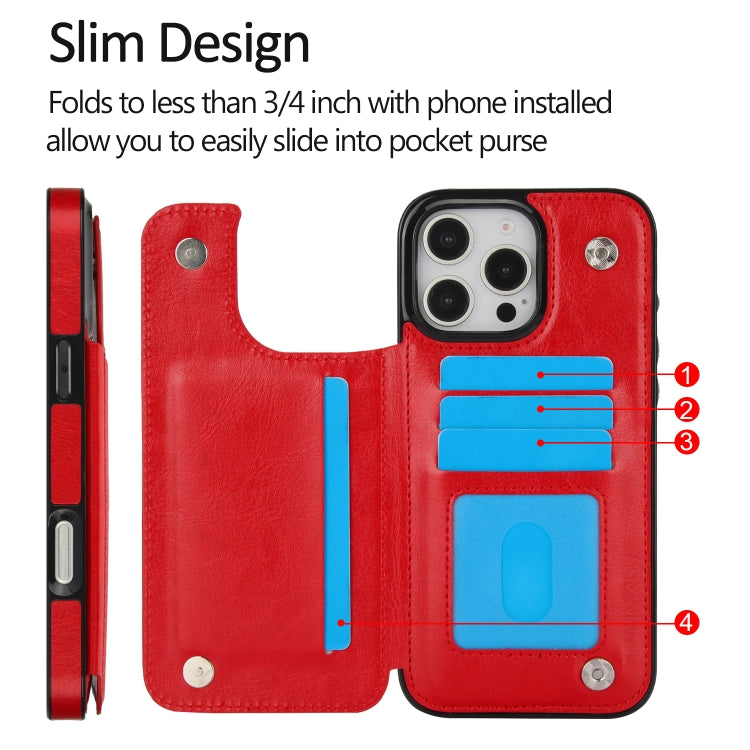 For iPhone 16 Pro Double Buckle Crazy Horse Texture PU Phone Case(Red) - iPhone 16 Pro Cases by buy2fix | Online Shopping UK | buy2fix