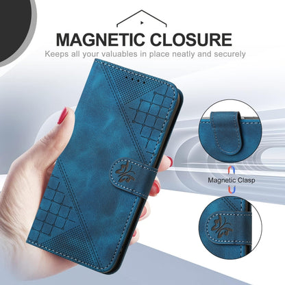 For OnePlus 11 YX0080 Grid Butterfly Embossed Pattern Flip Leather Phone Case with Lanyard(Dark Blue) - OnePlus Cases by buy2fix | Online Shopping UK | buy2fix