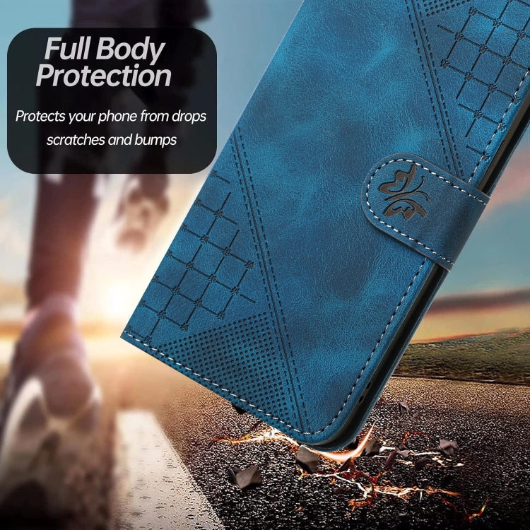 For Redmi K70 YX0080 Grid Butterfly Embossed Pattern Flip Leather Phone Case with Lanyard(Dark Blue) - K70 Cases by buy2fix | Online Shopping UK | buy2fix