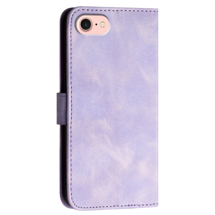 For iPhone SE 2024 YX0080 Grid Butterfly Embossed Pattern Flip Leather Phone Case with Lanyard(Light Purple) - More iPhone Cases by buy2fix | Online Shopping UK | buy2fix